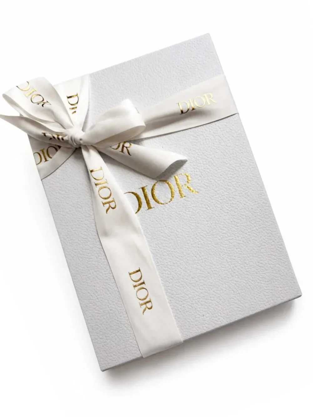 Dior White Textured Gift Box w/ Gold Logo & Dior Ribbon 13” x 10” x 5.5”